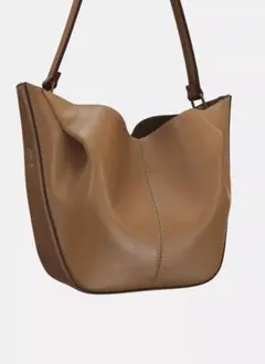 ZARA ギャザー入りショッパー　ブラウン　ショルダーバッグ