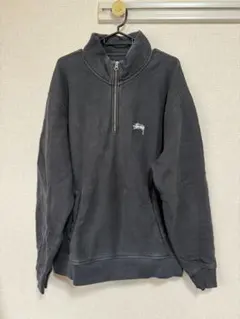 【希少】ステューシー ハーフジップ スウェット 黒 ブラック XL モックネック 希少】ステューシー ハーフジップ スウェット 黒 ブラック XL
