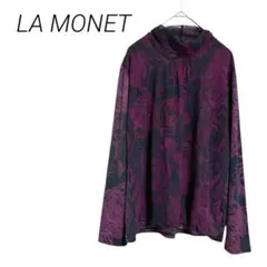 LA MONETビジューシフォン二枚仕立て長袖カットソー 透け感