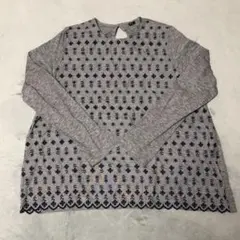 【45R】花柄刺繍 長袖Tシャツ グレー