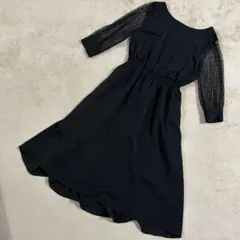 【新品タグ付】apart by lowrys ドットチュール袖ワンピース M 黒