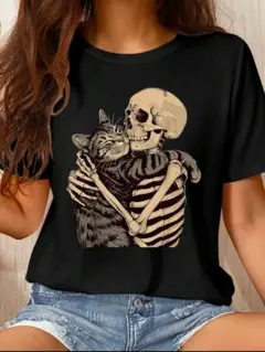 猫 スカル プリントTシャツ 新品 猫好きのサムネイル