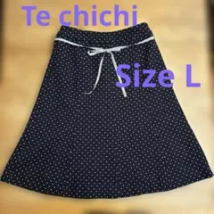 Te chichi Lサイズ　ネイビー ドット柄 膝丈フレアスカート　秋冬春