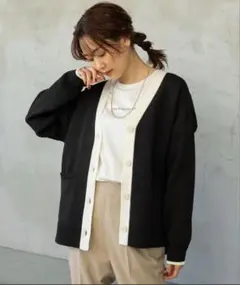 グローバルワーク　リッチライトニットVネックカーディガン　黒