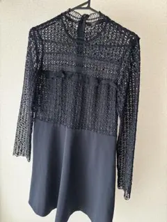 ZARA レース　長袖　ワンピース ネイビーのサムネイル