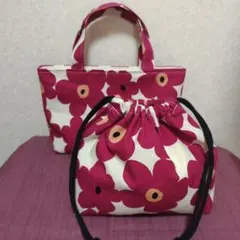 花柄トートバッグと巾着ポーチ二点セット　ハンドメイド