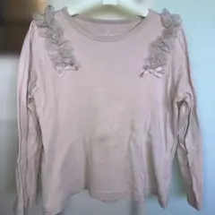 【anyfam】 110cm ベージュ フリル リボン 長袖カットソー