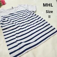 【カジュアル⭐MHL】グレー　紺　ボーダーカットソー　丸首　かわいい　便利のサムネイル