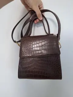 ダークブラウン クロコダイル風ショルダーバッグ　2wayバック