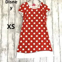 【ディズニーリゾート】ミニーちゃん赤白ドット柄半袖ワンピースTシャツ XSリボン
