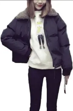 着痩せ効果‼️ブルゾンジャケット ショート丈 レディースジャケット Lサイズ 黒