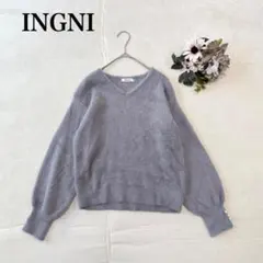 【イング】Ｖネックプルオーバー（M)カジュアル パールボタン バルーン袖