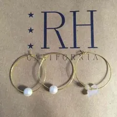 ハンドメイド パール フープピアス ローズクォーツ 3個セット