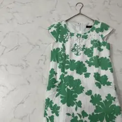 美品 JUSGLITTY 切替 フレンチスリーブ ひざ丈 ワンピース 2