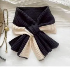 歳末セール マフラー ニットマフラー 差し込み式 バイカラー ティペット