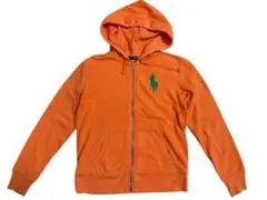ビッグポニーラルフローレン　ポロ刺繍入りオレンジフルジップパーカーM