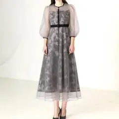 パイピングハイネック花柄ラメレースワンピースドレス結婚式二次会