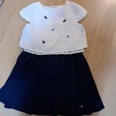 pom ponette 半袖ワンピース　150サイズ 白/ネイビー