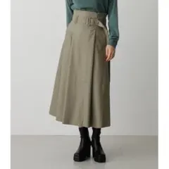 AZUL by moussyフェイクレザー ハイウエストスカート カーキ M