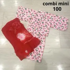 美品　コンビミニ　女の子　いちご柄　ピンク　浴衣 100cm 帯付きのサムネイル