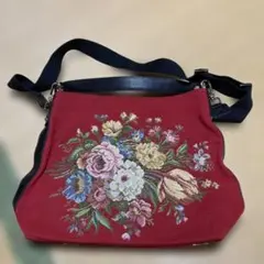 Think Bee !花柄刺繍 赤 2wayショルダーバッグ