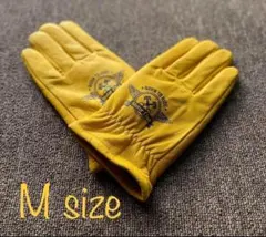 ハーレー他バイク　冬用レザーグローブ　Mサイズ　イエロー 裏起毛有り