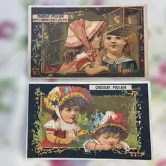 アンティーク カード クロモス フランス 蝶々の妖精 花 6.4×10.5cm