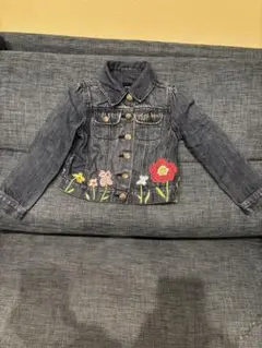 花刺繍付きダークブルーデニムジャケット