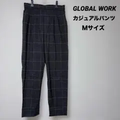 GLOBAL WORK チェック柄カジュアルパンツ M グレー系　ウエストゴム