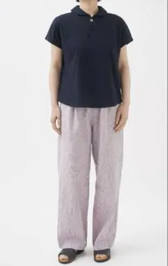 パラスパレス リネン コットン シャンブレー タック パンツ ネイビー