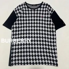 O72】BURBERRY アーガイルTシャツ サイズ3（メンズM） 黒、灰色 