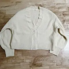 WEGO STANDARD アイボリー リブ編み ショート丈 カーディガン F