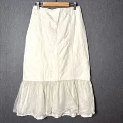 GRL デニムフレアロングスカート チュール　ホワイト　白　L グレイル