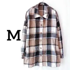 ノーブランド【M】ブラウン系チェック オーバーサイズジャケット