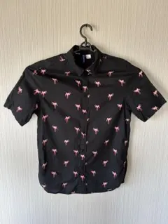 H&M フラミンゴ柄 半袖シャツ 黒