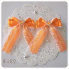 リボン ヘアクリップ オレンジ ハート 量産型 地雷 ロリータ ゴスロリ 白