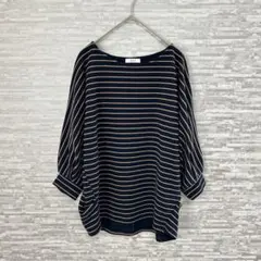 アーベベ✨ボーダー 七分袖カットソー ネイビー Sサイズ　カジュアル