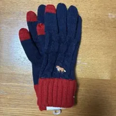 キツネ刺繍 ニット手袋 ネイビー レッド