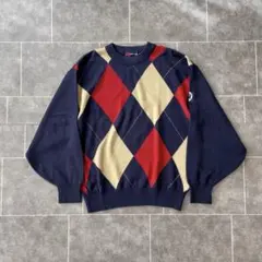 90-00s OLD アーガイル柄 ウール混 ニット/セーター ネイビー 日本製