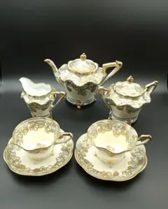 希少 オールドノリタケ クローバー柄金盛りビクトリアン紅茶セット メイプルリーフ