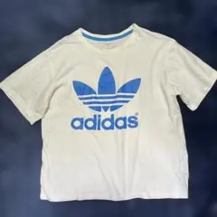 アディダスadidas コットン Tシャツ ホワイト/ブルー限定