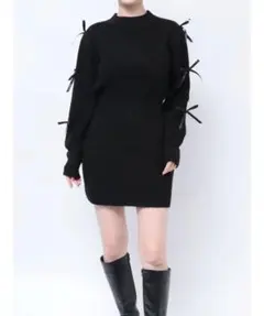 dazzlin ケーブル袖リボンニットワンピース