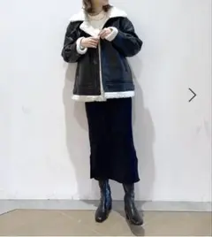 【LOWRYSFARM】ブラック フェイクレザー ボアジャケット