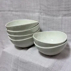 【美品】ナチュラルホワイト陶器ボウル6点セット｜北欧風 食器 まとめ売り