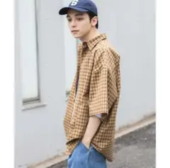 WEGOブラウンチェック 半袖シャツ