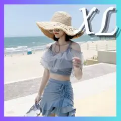 レディースビキニ 【XL】フリル 韓国 体型隠し オフショル 水着 上下セット