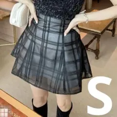 GRL インパン裏地付きチェック柄フレアミニスカート[tu1028] ブラックS