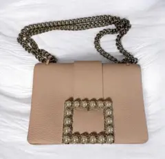 美品！ COACH ハンド ショルダー バッグ スタッズ 花柄 ベージュ 白 