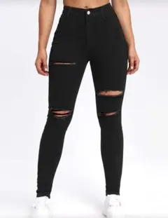 SHEINブラック ダメージスキニーデニム