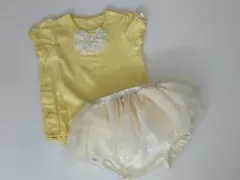 ミキハウス 70 イエローフリルロンパースと70-90チュチュつきブルマのセット